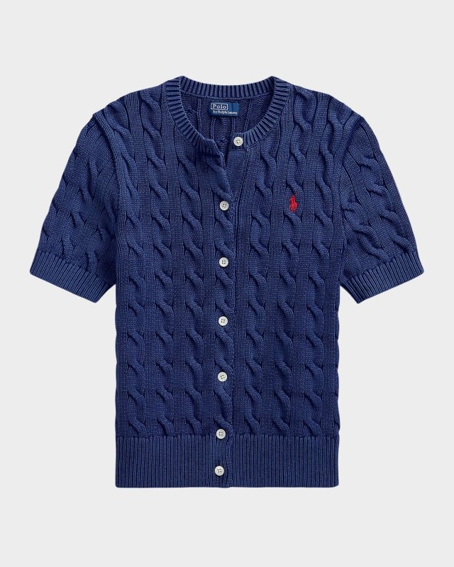 Cable-Knit Cotton Short-Sleeve Cardigan